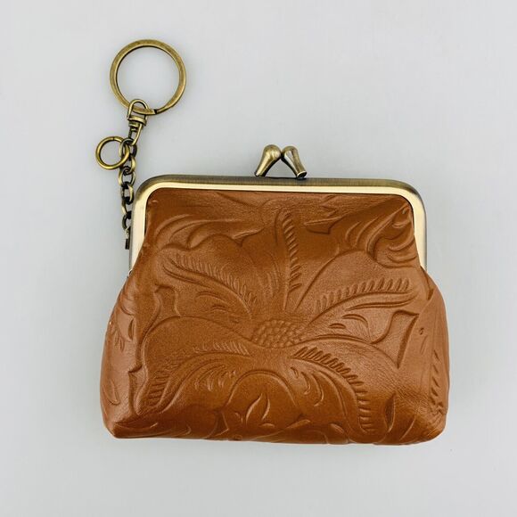 Patricia Nash Kisslock Leather Bag Wallet Small Pouch Floral Embossed - Picture 1 of 7